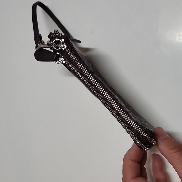 Coach Signature Wristlet Mini Bag Clutch Wallet Brown White Silver Women's OS - Picture 6 of 12